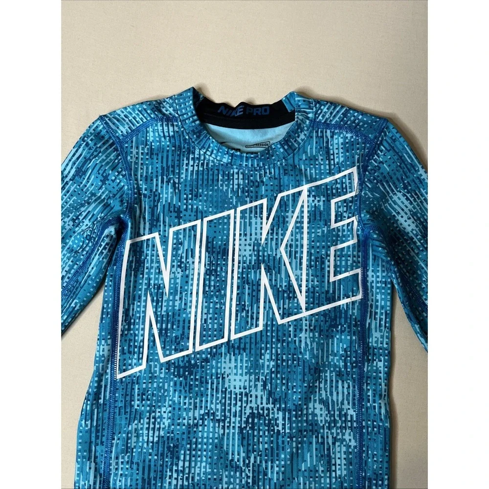 Nike Pro Kids Blue Long Sleeve Compression Top Shirt Size Small